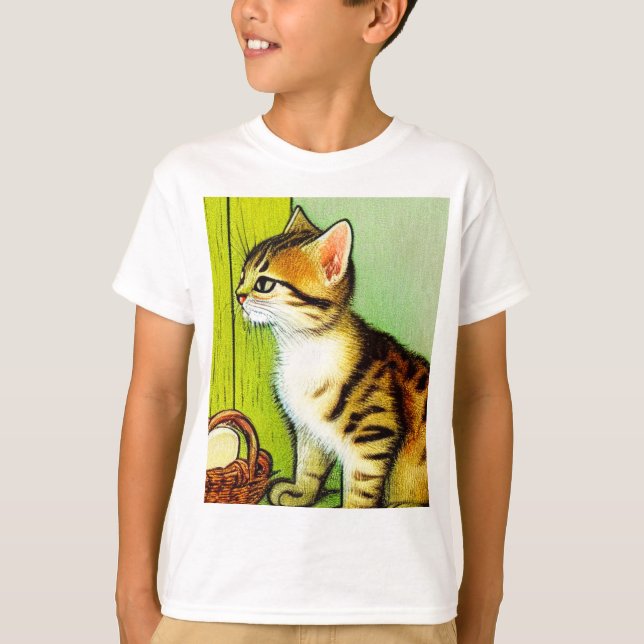 Vintage Tabby katt Illustration T Shirt (Framsida)