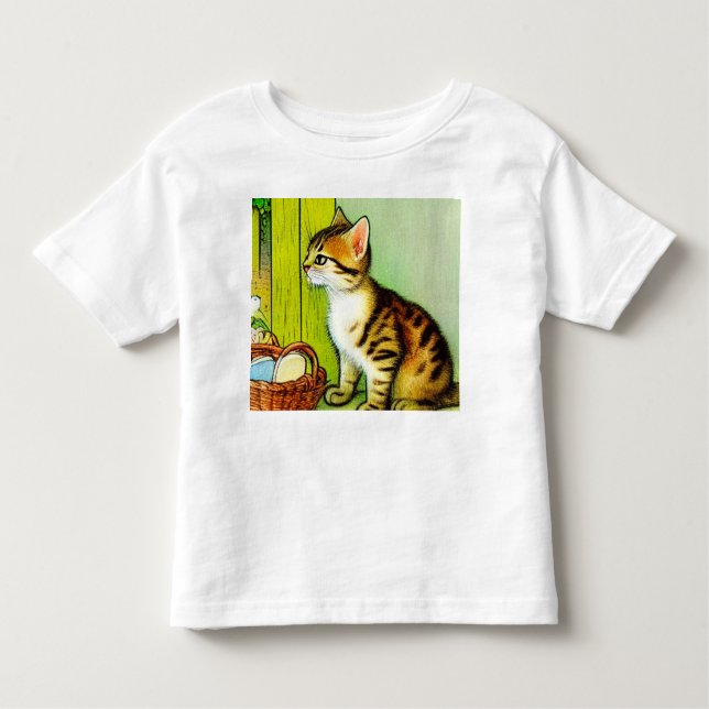 Vintage Tabby katt Illustration T Shirt (Framsida)
