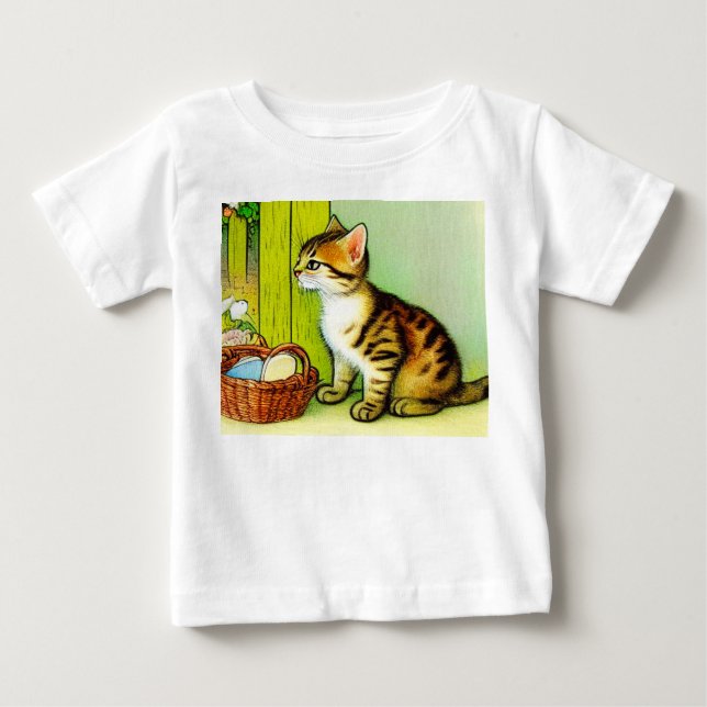 Vintage Tabby katt Illustration T Shirt (Framsida)