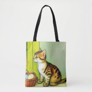 Vintage Tabby katt Illustration Tygkasse