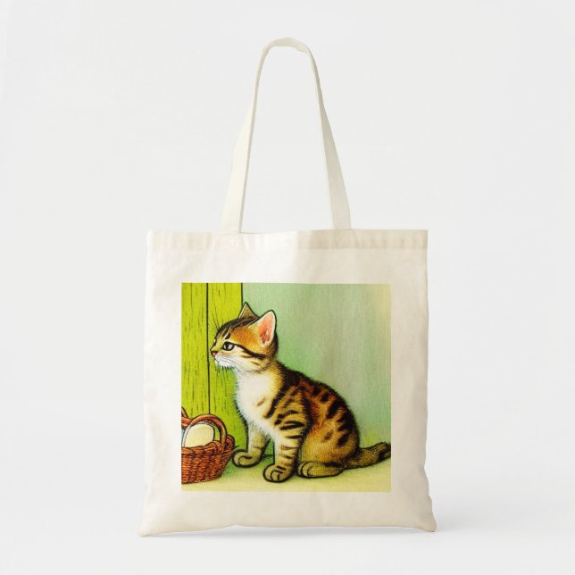 Vintage Tabby katt Illustration Tygkasse (Framsidan)