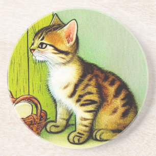 Vintage Tabby katt Illustration Underlägg