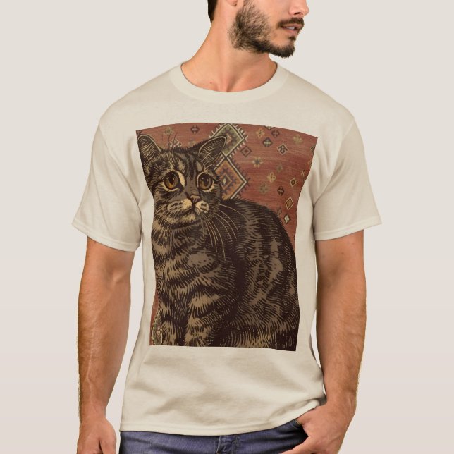 Vintage Tabby Katt på Marockansk Matta T Shirt (Framsida)