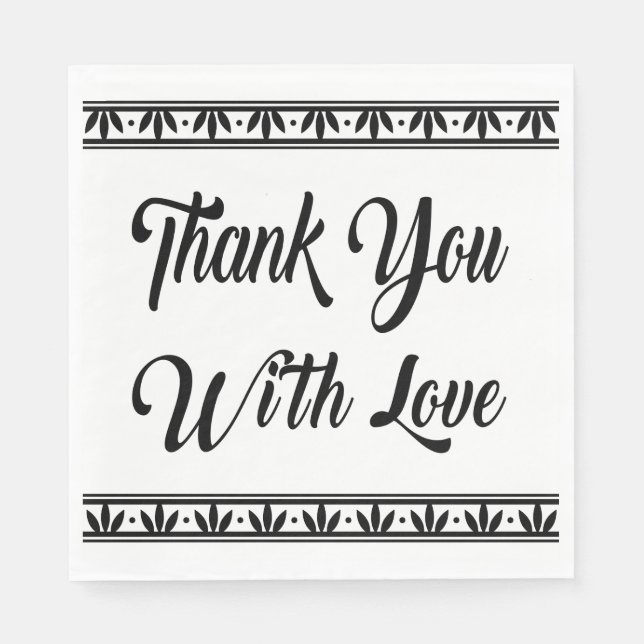 Vintage Tack Svartvit Blommigt Bröllop Pappersservett (Framsidan)