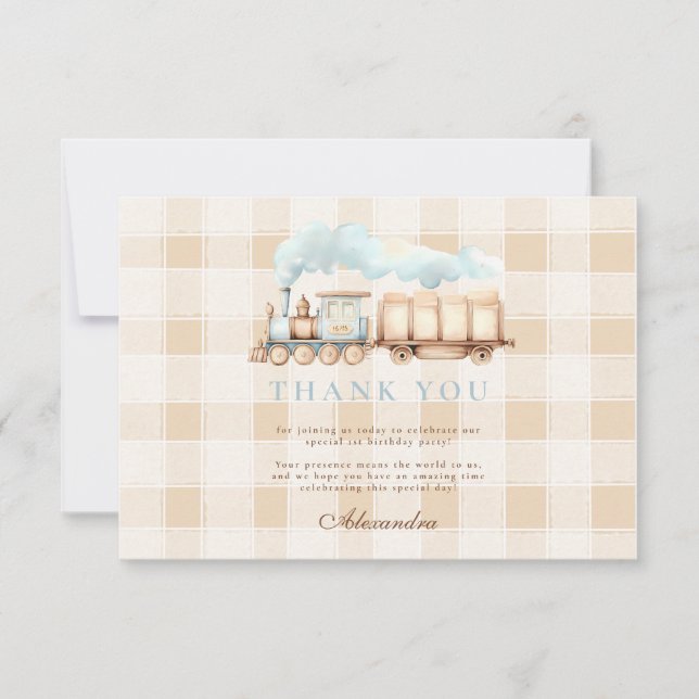 Vintage Tåg 1:a födelsedag Tack Kort (Framsida)