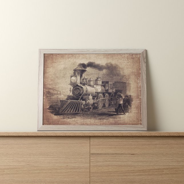 Vintage Tåg avtryck för möbler Poster (Vintage train altered art poster for wall art, decoupage and more.)