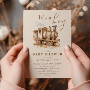 Vintage Tåg Boho Watercolor Baby Shower Inbjudningar