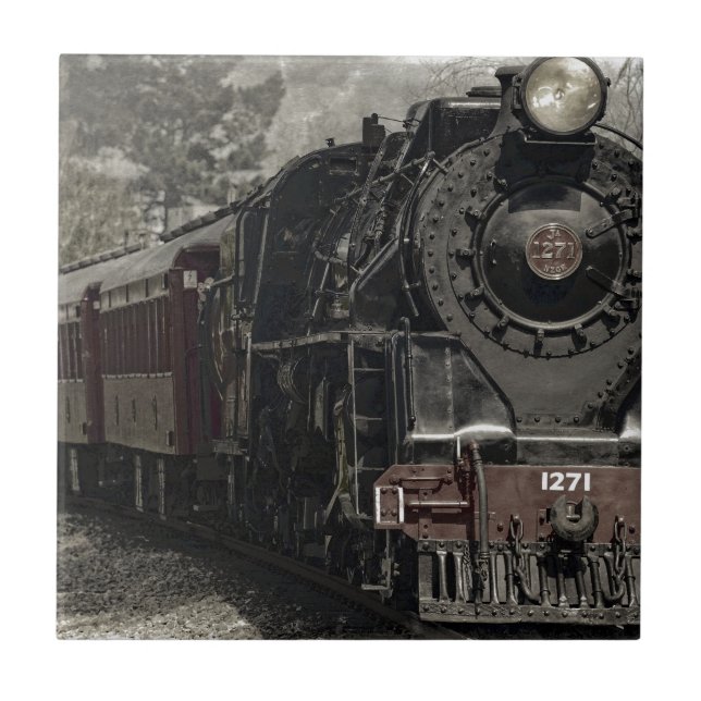 Vintage tåg dekoration design kakelplatta (Framsidan)