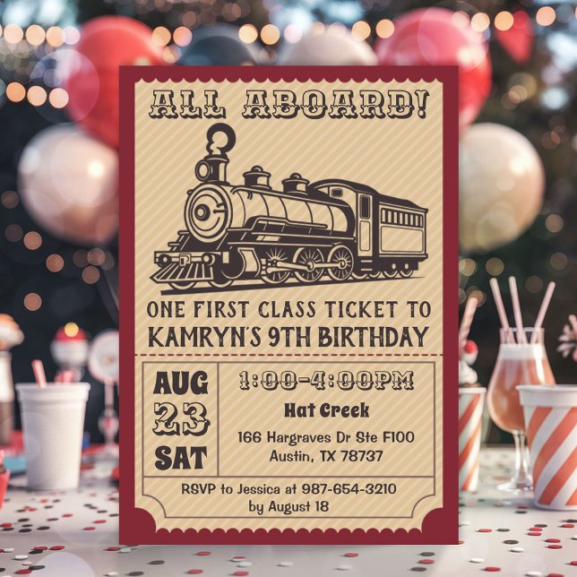 Vintage Tåg Födelsedagsfest Inbjudningar (Vintage Train Birthday Invitation)