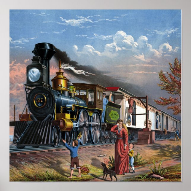 Vintage Tåg Illustration Poster (Framsidan)