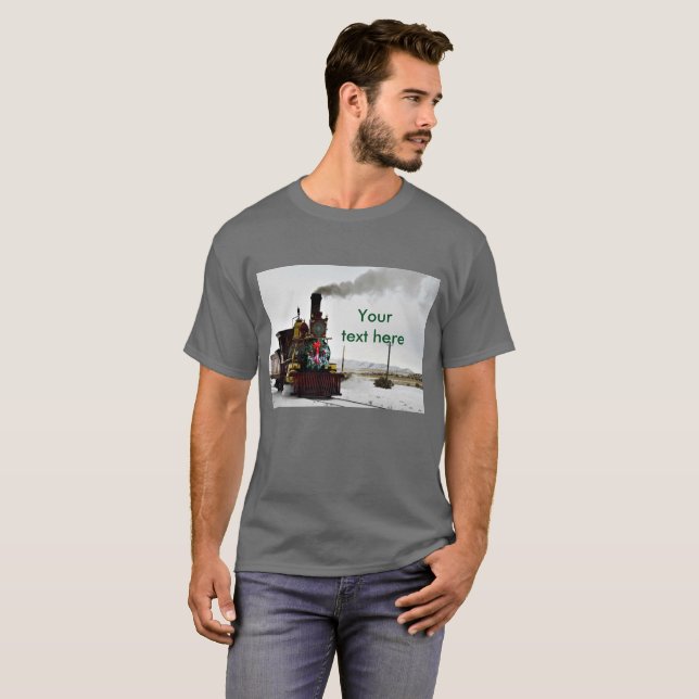 Vintage Tåg med Julkrans Herrtröja Tee Shirt (Hel framsida)
