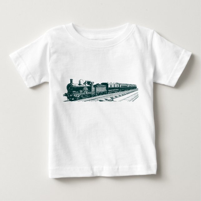 Vintage Tåg - Mörk grönt Tee Shirt (Framsida)