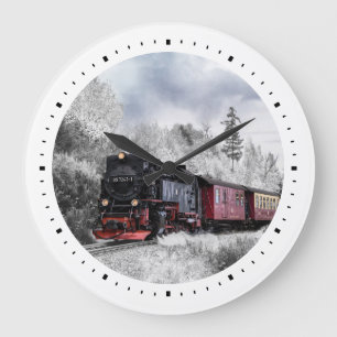 Vintage Tåg som färdas genom vinterlandskap Stor Klocka