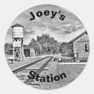 Vintage Tåg Station med Anpassade Runt Klistermärke