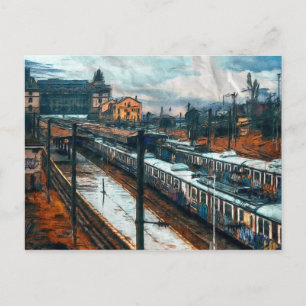 Vintage Tåg Station Vykort