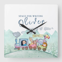 Vintage Tåg Transport Birthday Watercolor-foto Fyrkantig Klocka