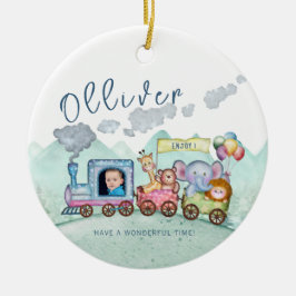 Vintage Tåg Transport Birthday Watercolor-foto Julgransprydnad Keramik