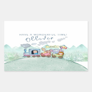 Vintage Tåg Transport Birthday Watercolor-foto Rektangulärt Klistermärke