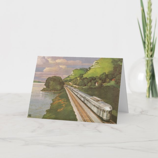 Vintage Tåg-vacation, lokomotiv i Land Kort (Framsida)