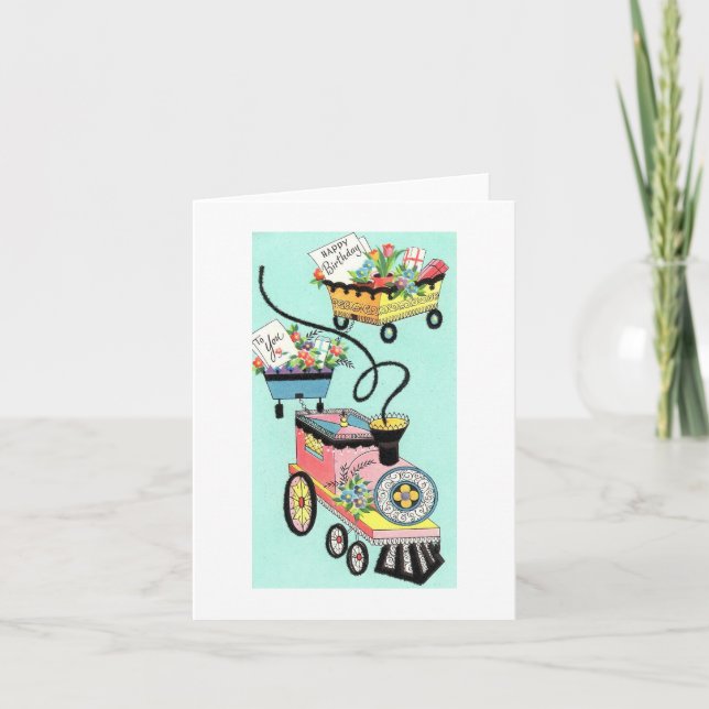 Vintage Tåg vid Önskemål födelsedag Kort (Framsida)