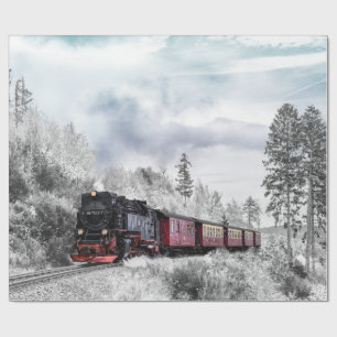 Vintage Tåg vinterjulscen Presentpapper