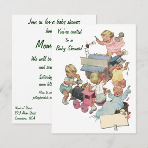 Vintage tågleksaker Baby Shower Inbjudan