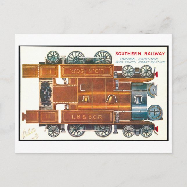 Vintage tågpapperleksak--Southern Railway Vykort (Framsida)