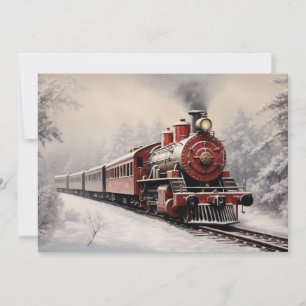 Vintage tågvinter scen julfirande julkort