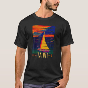 Vintage Tahiti Fransk Polynesia Sunset Sailing T S Shirt