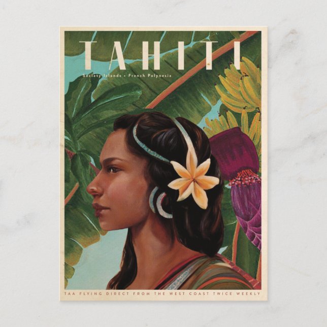 Vintage Tahiti Island girl Vykort (Framsida)