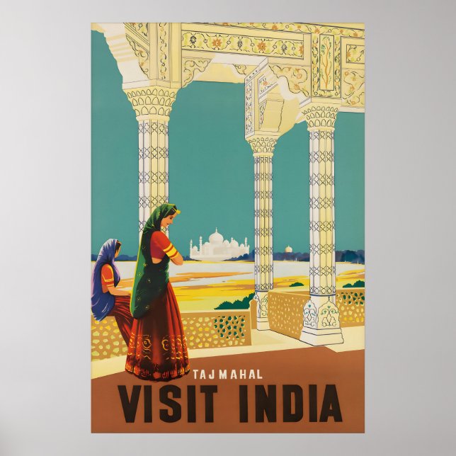 Vintage Taj Mahal Indien Resa Affisch Agra Mughal (Framsidan)