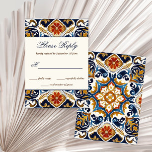 Vintage Talavera Azulejo-blå plattor bröllop OSA Kort