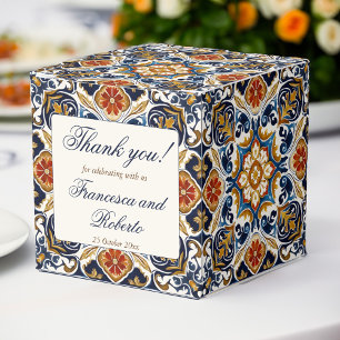 Vintage Talavera Azulejo-blå plattor bröllop Presentaskar