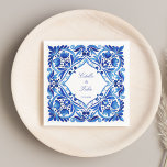 Vintage Talavera Azulejo blue tile bröllop tryckt Pappersservett<br><div class="desc">Vintage Talavera Azulejo Mediterranean blue and white tiles mongrammed bröllop tryckt blöjmall personlig bord dekor</div>