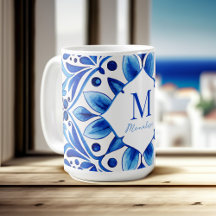 Vintage Talavera Azulejo blue tiles monogrammad
