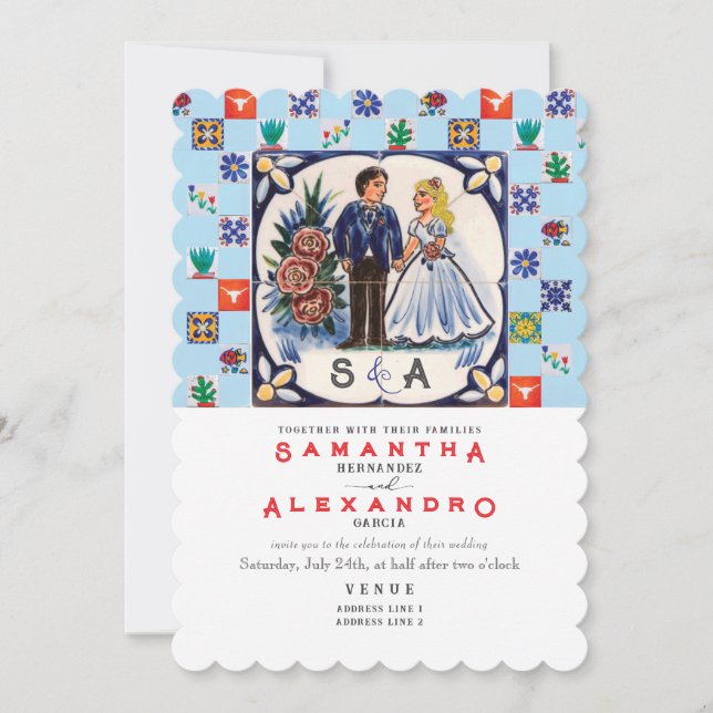 Vintage Talavera Unika Mexikanska Klinker Bröllop Inbjudningar (Framsida)