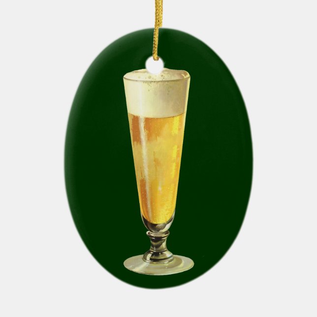 Vintage Tall Frosty Draft Beer, alkoholdrycker Julgransprydnad Keramik (Framsidan)