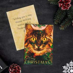 Vintage Tallgren Gren Och Blad Katt God Jul Julkort