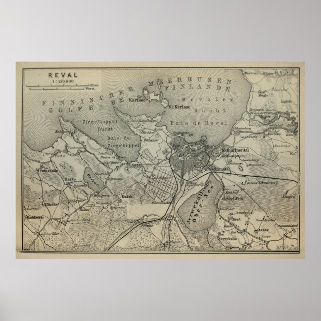 Vintage Tallinn Estland Karta (1914) V.2 Poster (Framsidan)