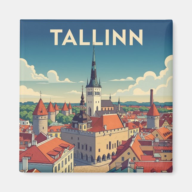 Vintage Tallinn Estland Travel Magnet (Framsidan)