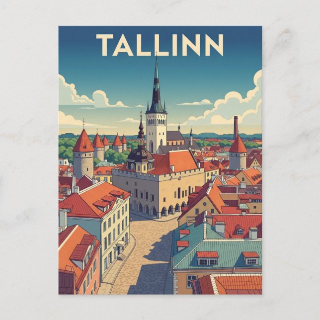 Vintage Tallinn Estland Travel Vykort (Framsida)