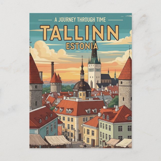 Vintage Tallinn Estland Travel Vykort (Framsida)