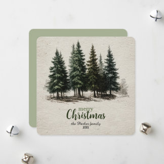 Vintage Tallrik Skog Tall Botanisk God Jul Julkort