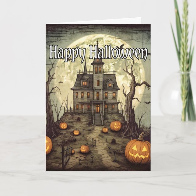 Vintage Taloky Halloween Haunween House Kort (Framsida)