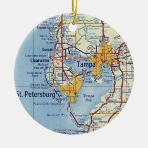 Vintage Tampa Florida Karta Julgransprydnad Keramik