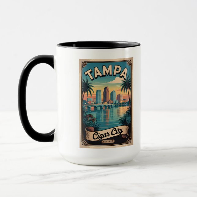 Vintage Tampa Florida Retro Reseskylt Konst Mugg (Vänster)