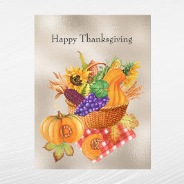 Vintage Tan Basket Vegetables Blommigt Thanksgivin Helg Vykort