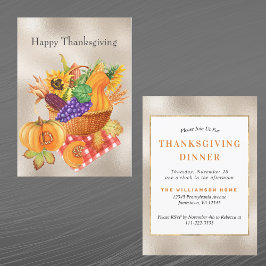 Vintage Tan Basket Vegetables Blommigt Thanksgivin Inbjudningar
