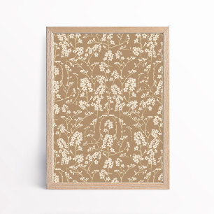 Vintage Tan Brun Körsbärsblomma Floral Botanisk Poster