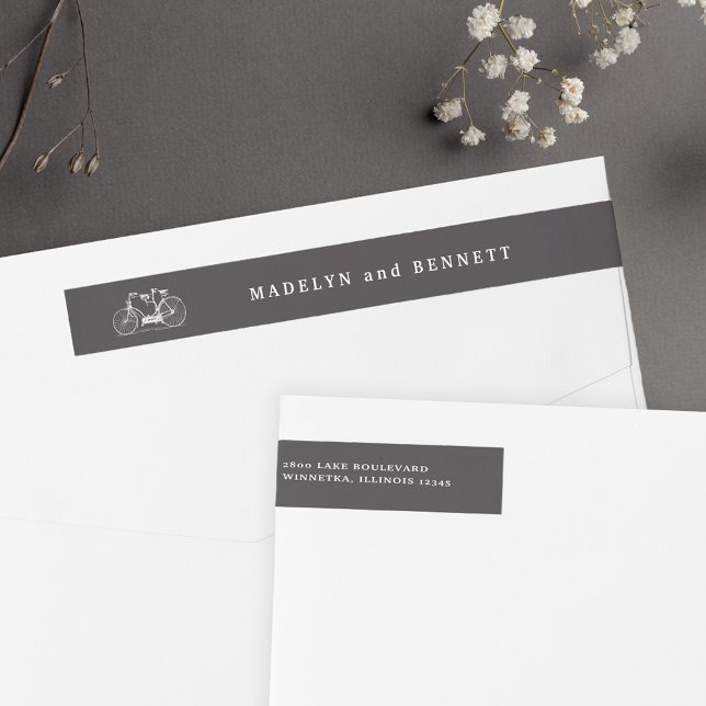 Vintage Tandem Bicycle Bröllop Returadress Etikettband (Skapare uppladdad)